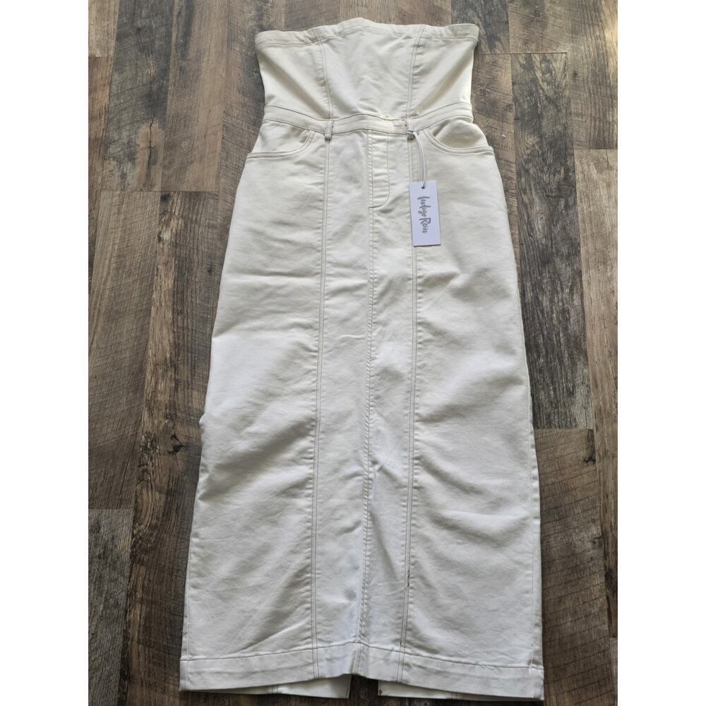 Natural Denim-Look Y2K Strapless Bodycon Midi Dress Clean Girl Minimalist Medium